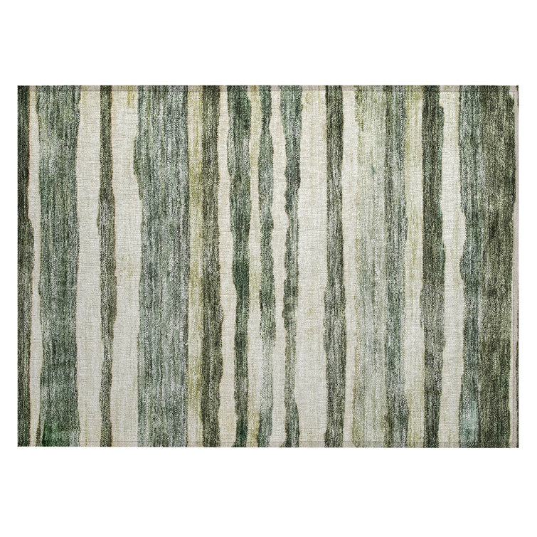 Sage Green Striped Washable Indoor/Outdoor Rug 20" x 30"