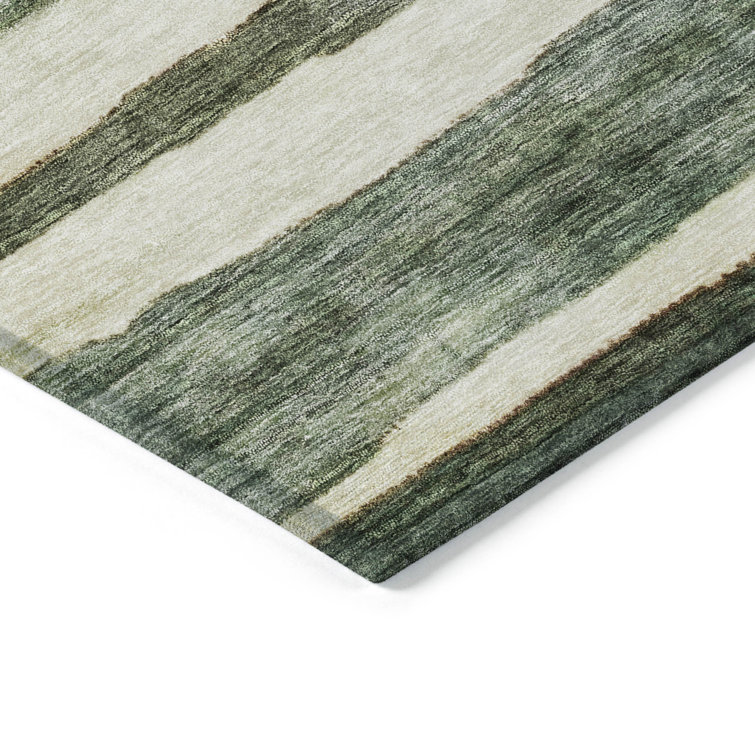Sage Green Striped Washable Indoor/Outdoor Rug 20" x 30"