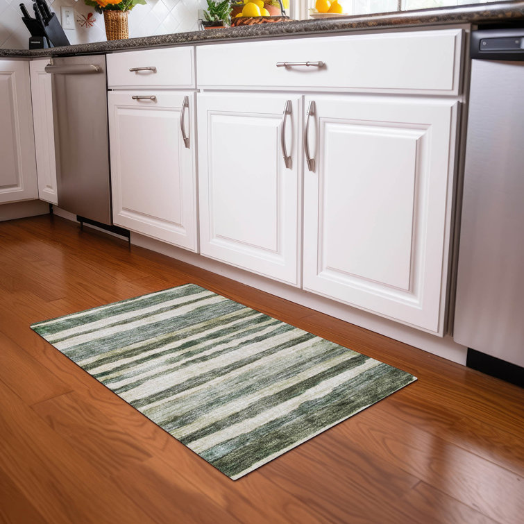 Sage Green Striped Washable Indoor/Outdoor Rug 20" x 30"