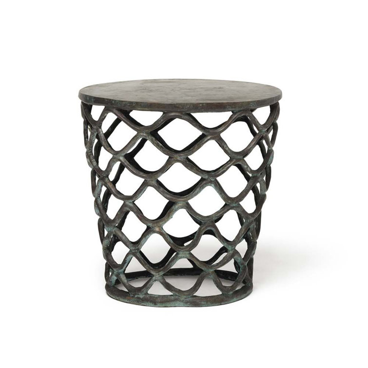 Antique Brass Round Metal Lattice Accent Table