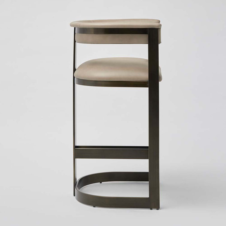 Taupe Leather and Bronze Metal Bar Stool