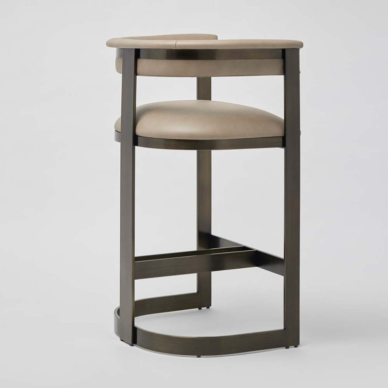 Taupe Leather and Bronze Metal Bar Stool