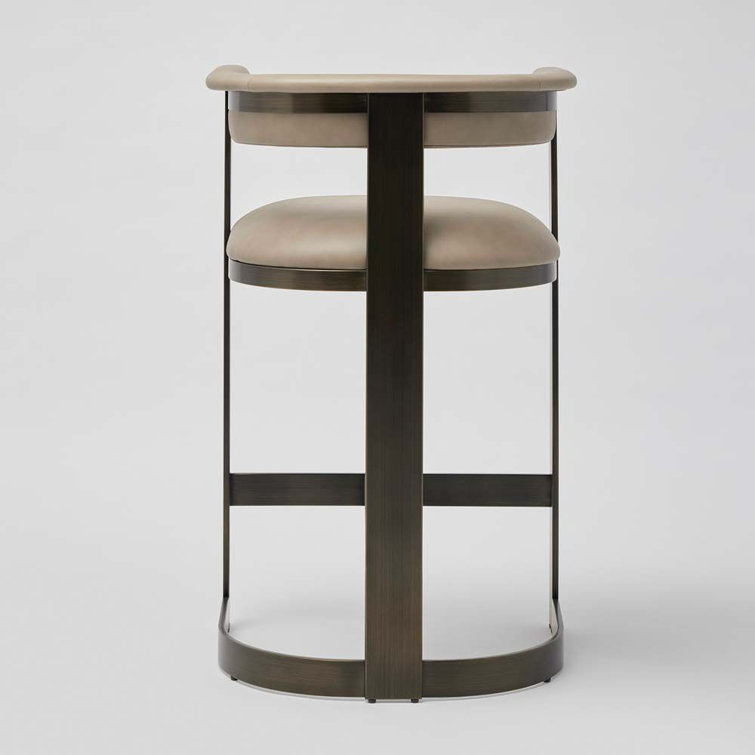 Taupe Leather and Bronze Metal Bar Stool