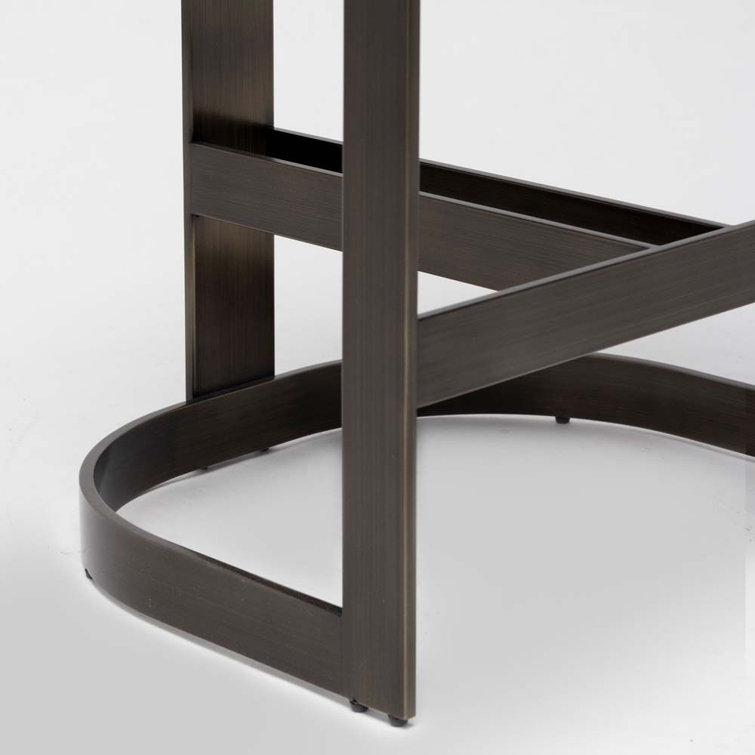 Taupe Leather and Bronze Metal Bar Stool