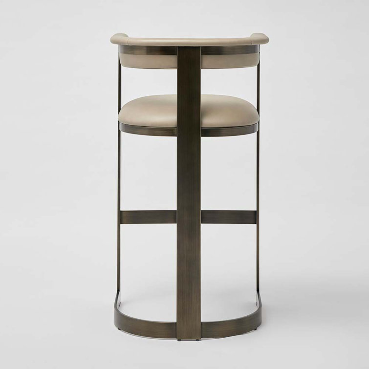 Taupe Leather and Bronze Metal Bar Stool