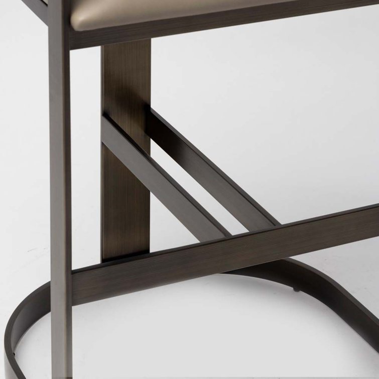 Taupe Leather and Bronze Metal Bar Stool
