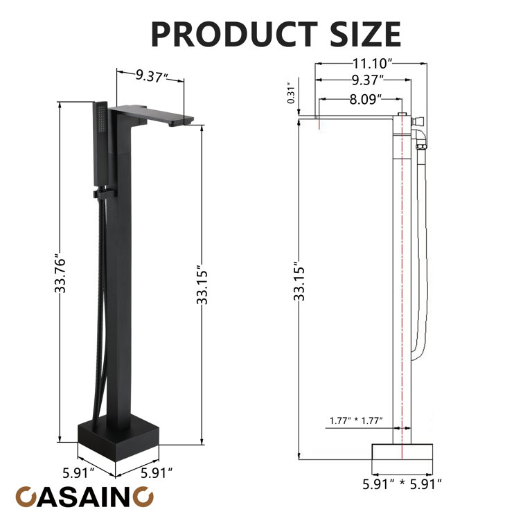 Matte Black Brass Freestanding Bathtub Faucet with Handshower