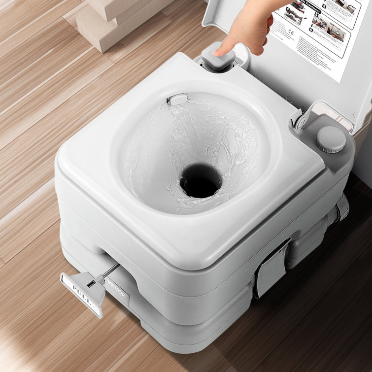 Gray Plastic Freestanding Portable Camping Toilet with 3.2 Gallon Tanks