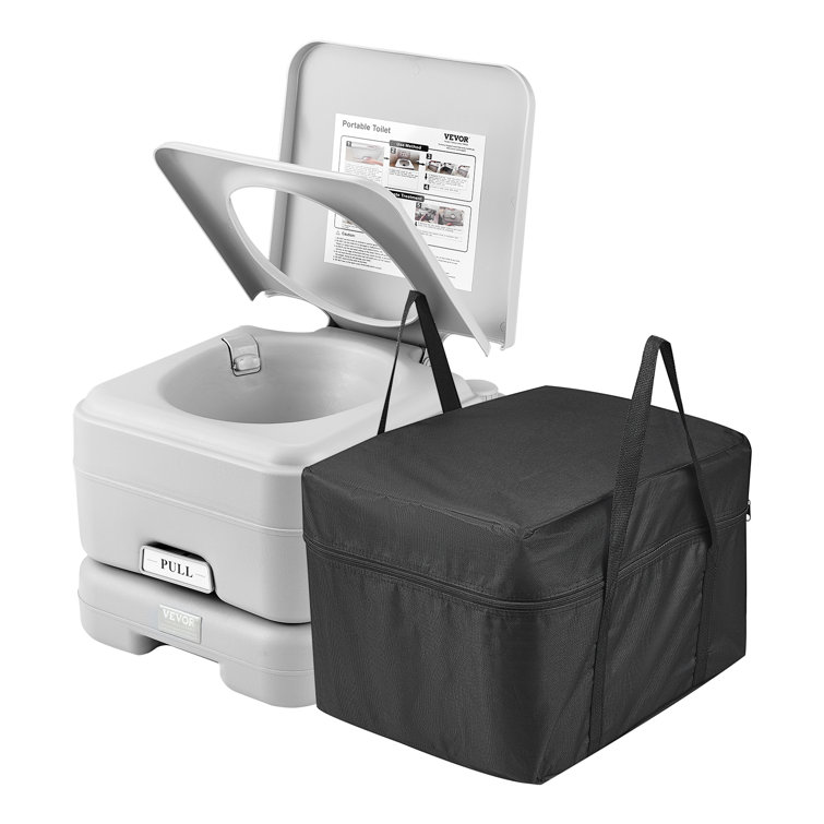 Gray Plastic Freestanding Portable Camping Toilet with 3.2 Gallon Tanks