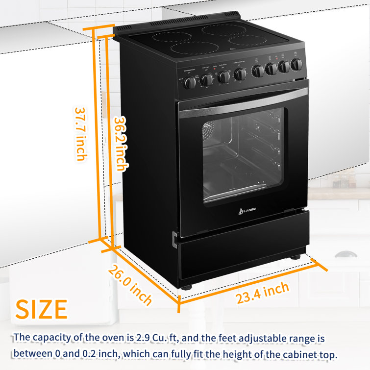 Lanbo 24" Black Freestanding Electric Range with Convection and Warming Drawer