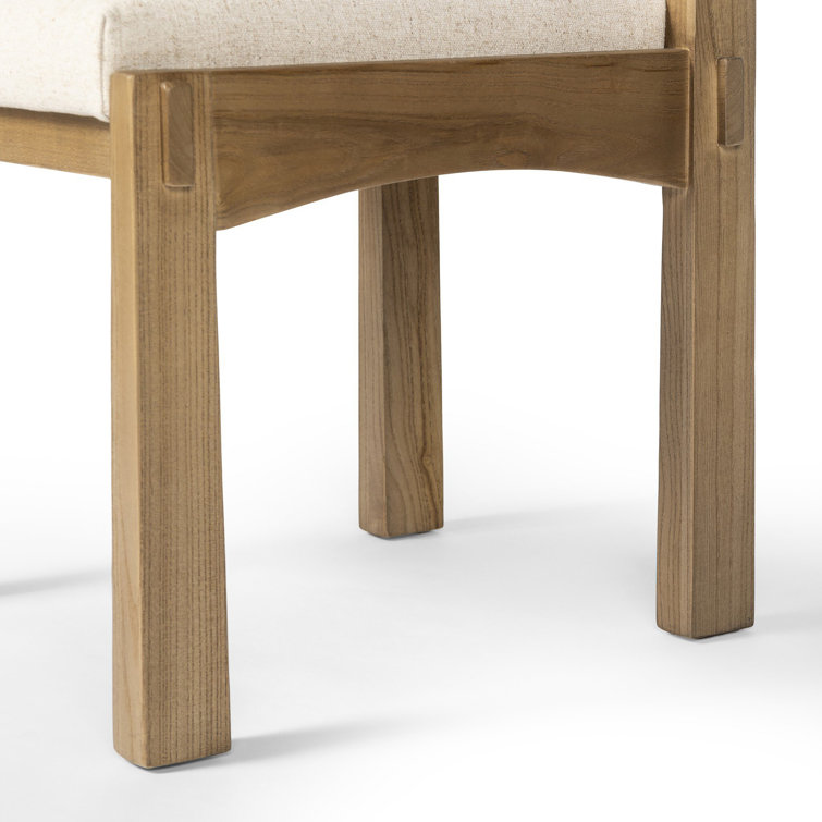 Natural Light Brown Solid Wood Dining Chair with Linen Upholstery