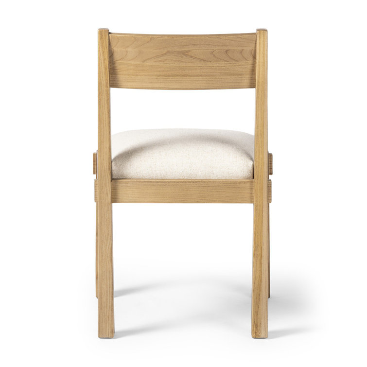 Natural Light Brown Solid Wood Dining Chair with Linen Upholstery