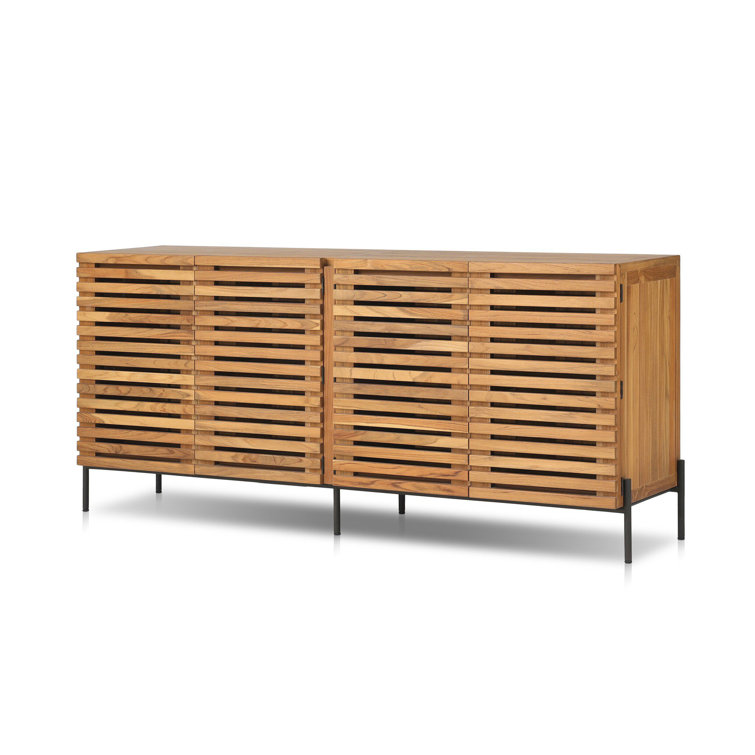Natural Teak Midcentury Outdoor Sideboard with Bronze Hardware