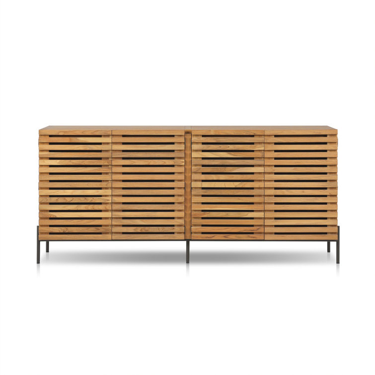 Natural Teak Midcentury Outdoor Sideboard with Bronze Hardware