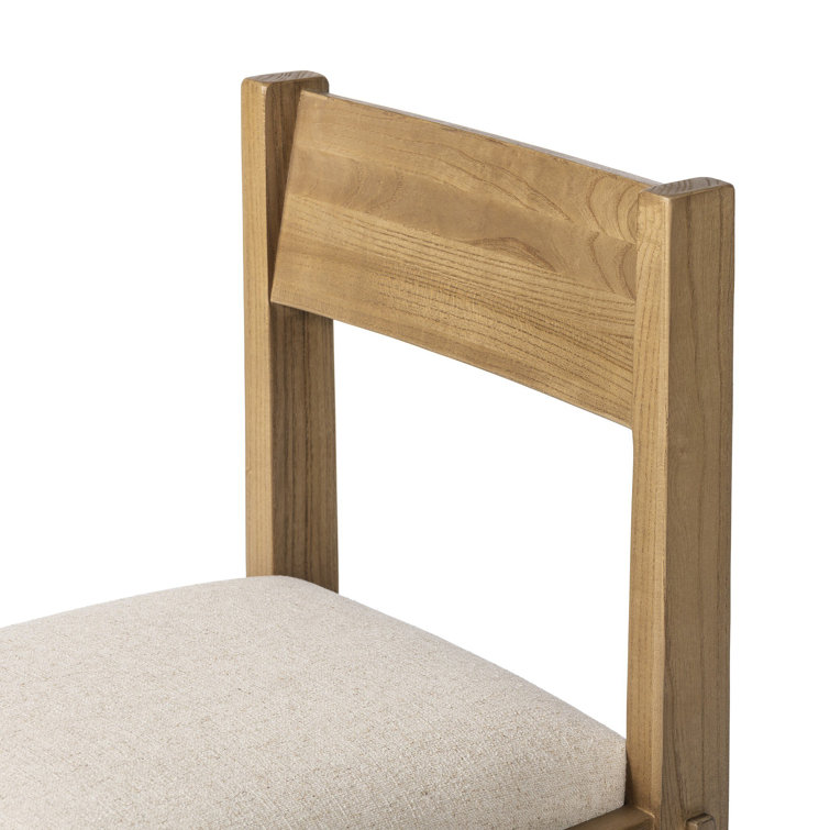 Natural Light Brown Solid Wood Dining Chair with Linen Upholstery
