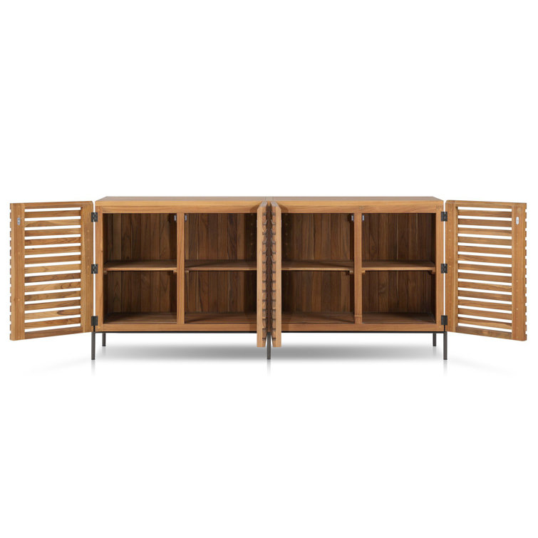 Natural Teak Midcentury Outdoor Sideboard with Bronze Hardware