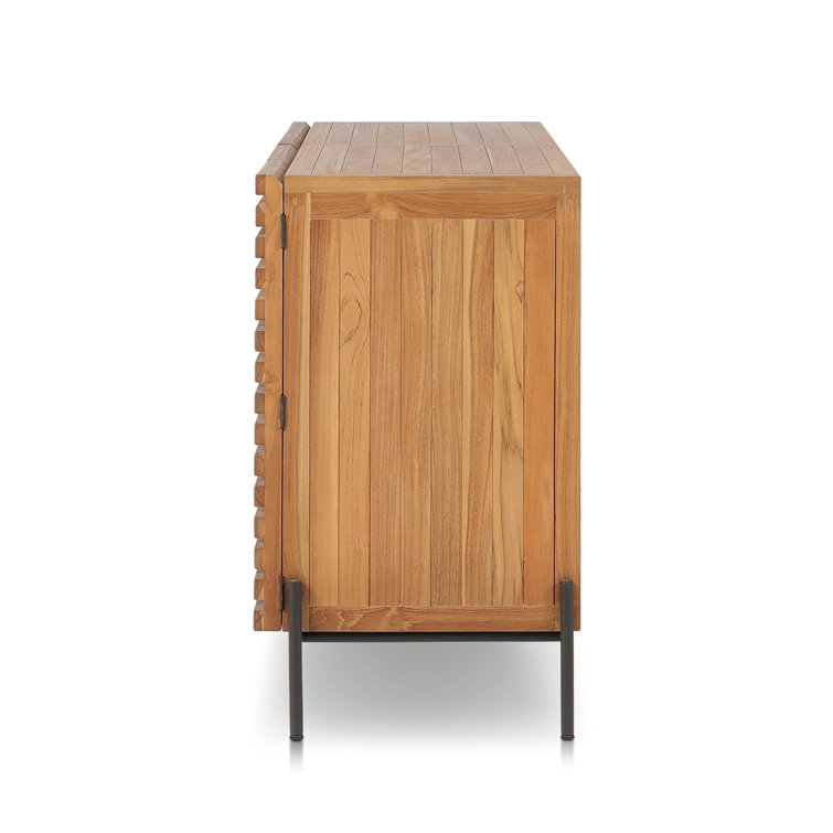 Natural Teak Midcentury Outdoor Sideboard with Bronze Hardware