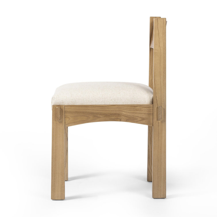 Natural Light Brown Solid Wood Dining Chair with Linen Upholstery