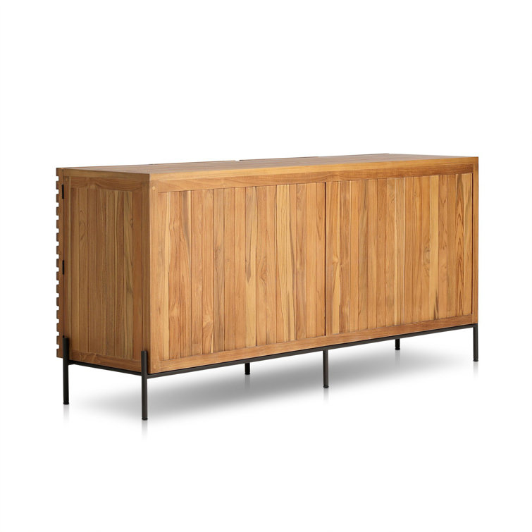 Natural Teak Midcentury Outdoor Sideboard with Bronze Hardware