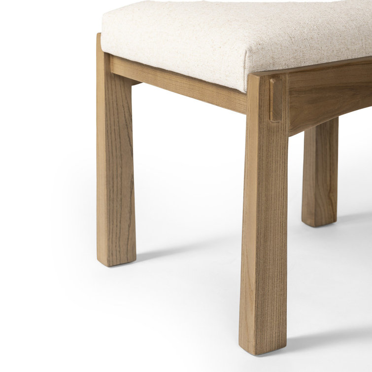 Natural Light Brown Solid Wood Dining Chair with Linen Upholstery