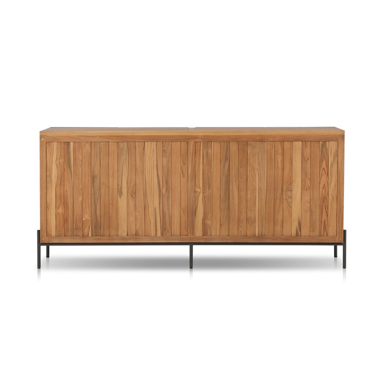 Natural Teak Midcentury Outdoor Sideboard with Bronze Hardware