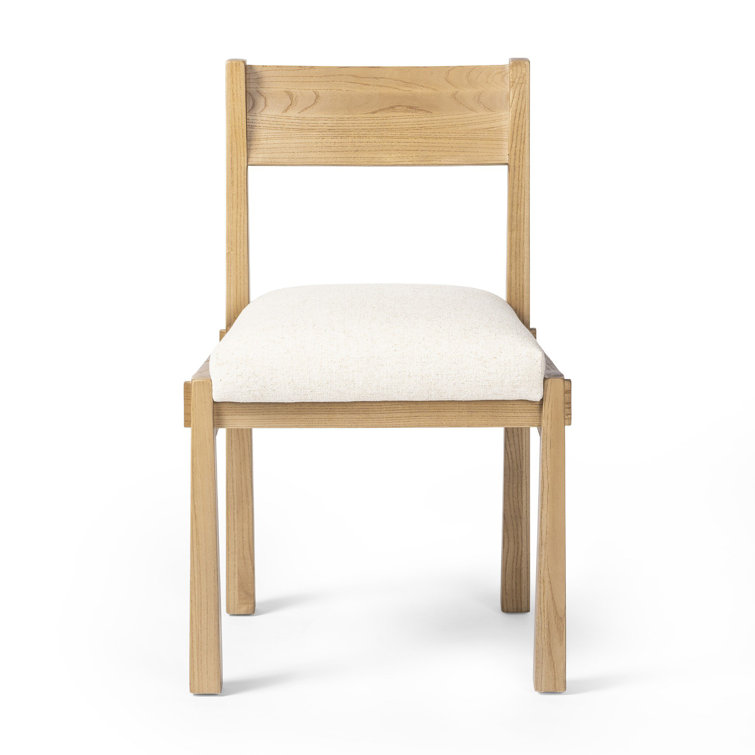 Natural Light Brown Solid Wood Dining Chair with Linen Upholstery