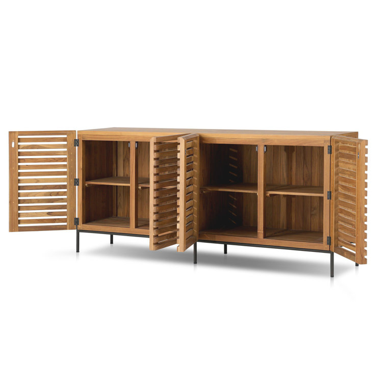 Natural Teak Midcentury Outdoor Sideboard with Bronze Hardware