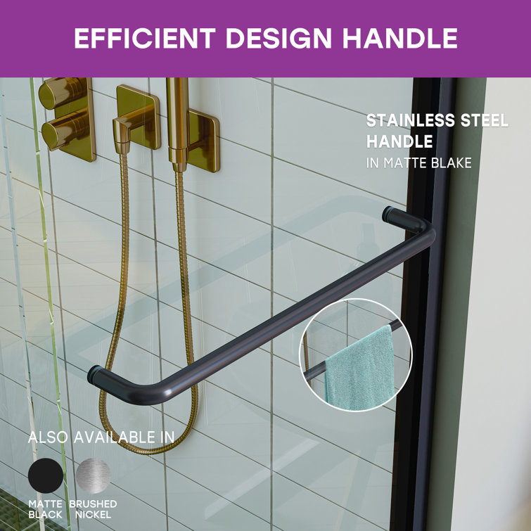 59" Matte Black Semi-Frameless Sliding Shower Door with Clear Glass