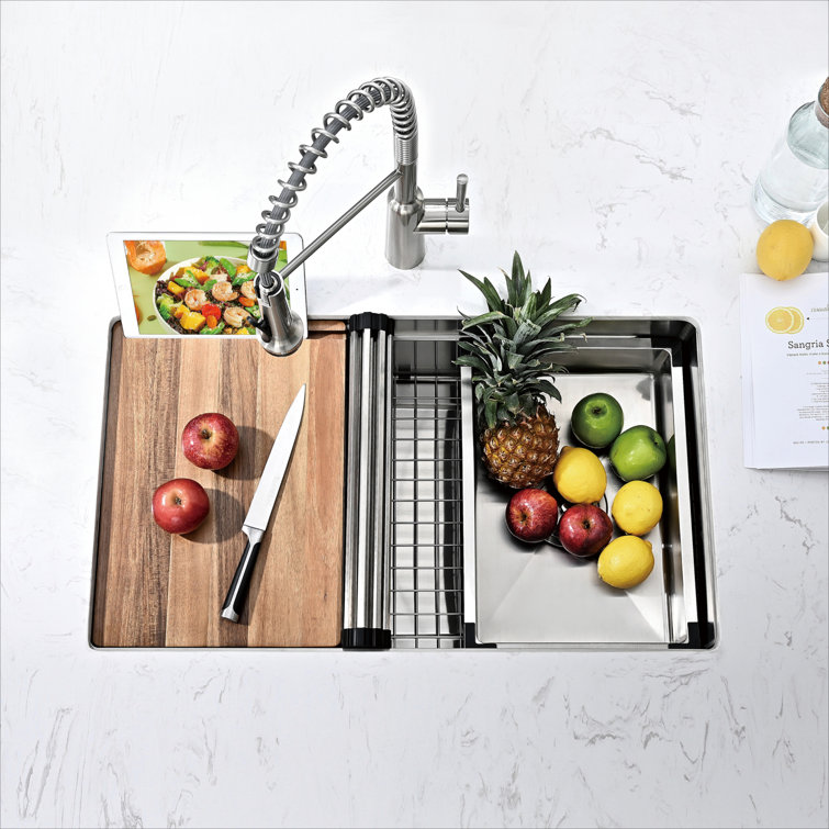 Akicon AK-U3019WSF 28'' L Undermount Single Bowl Stainless Steel Kitchen Sink