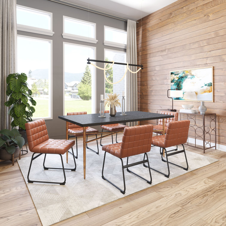 Pago Brown Faux Leather Upholstered Dining Chairs with Metal Frame