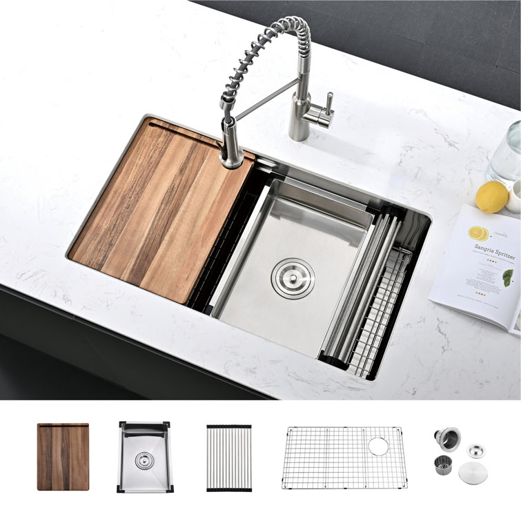 Akicon AK-U3219WS 32'' L Undermount Single Bowl Stainless Steel Kitchen Sink