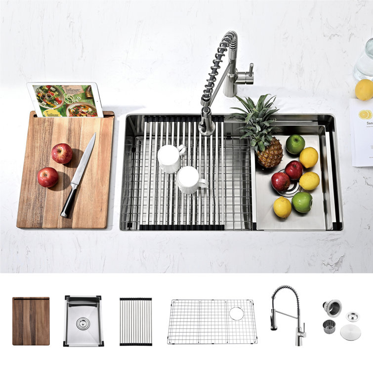 32'' Brushed Stainless Steel Undermount Workstation Kitchen Sink