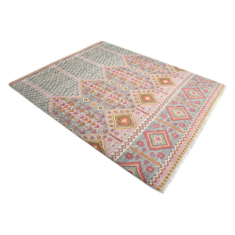 Hudson Hand-Knotted Pink and Gray Wool Area Rug 3' x 5'