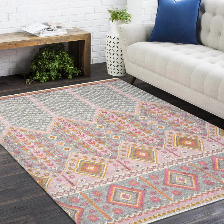 Hudson Hand-Knotted Pink and Gray Wool Area Rug 3' x 5'