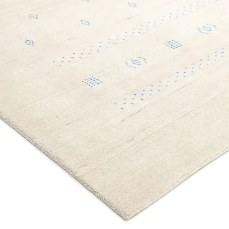 Ivory Hand-Knotted Wool Geometric 3' x 5' Rug