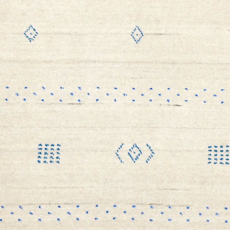 Ivory Hand-Knotted Wool Geometric 3' x 5' Rug