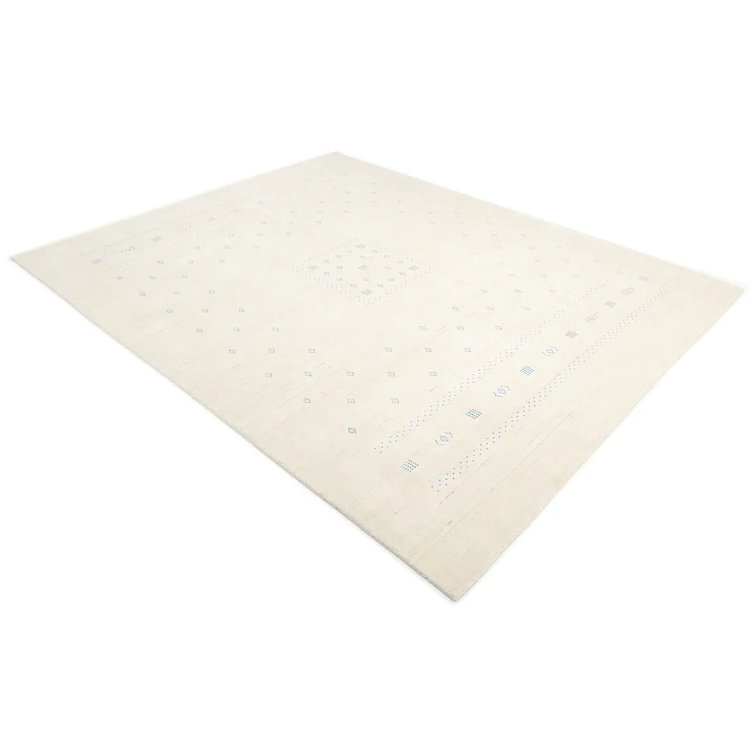 Ivory Hand-Knotted Wool Geometric 3' x 5' Rug