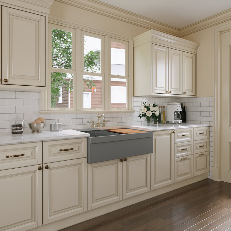 33" Matte Gray Fireclay Double Bowl Farmhouse Sink with Accessories