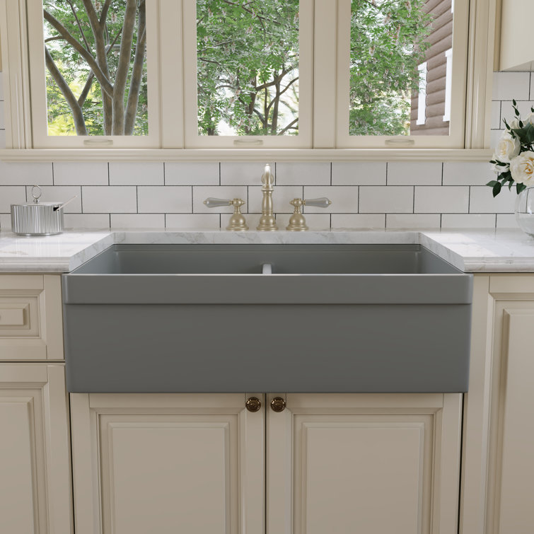 33" Matte Gray Fireclay Double Bowl Farmhouse Sink with Accessories