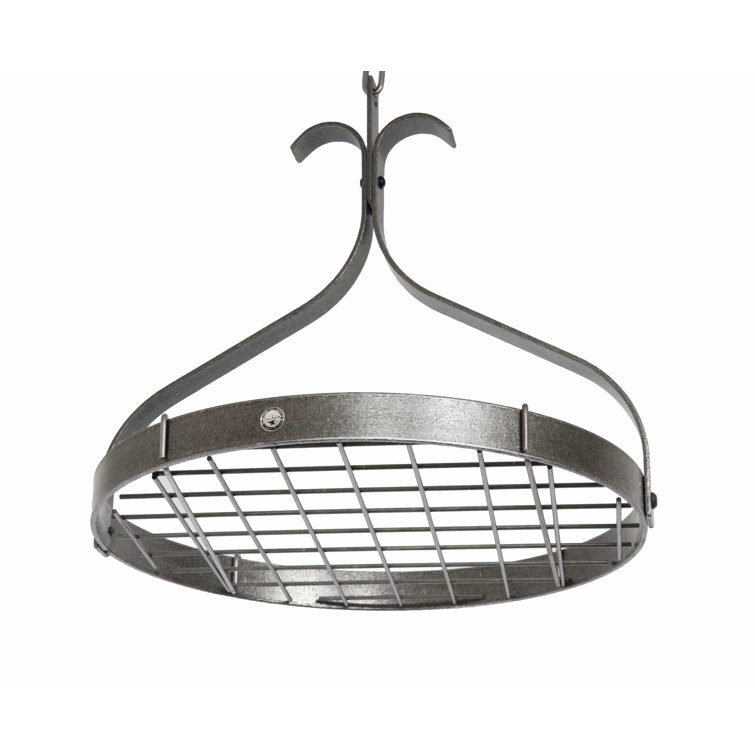 Handcrafted Hammered Steel Ceiling Pot Rack with 6 Hooks