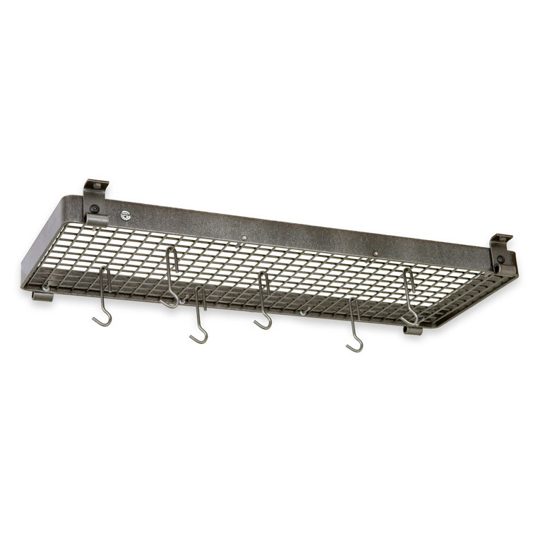 Handcrafted Hammered Steel Flush Mounted Ceiling Rack with Hooks