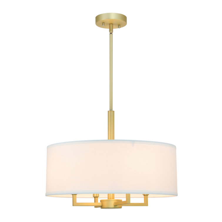 Satin Brass 4-Light Drum Pendant with White Shade