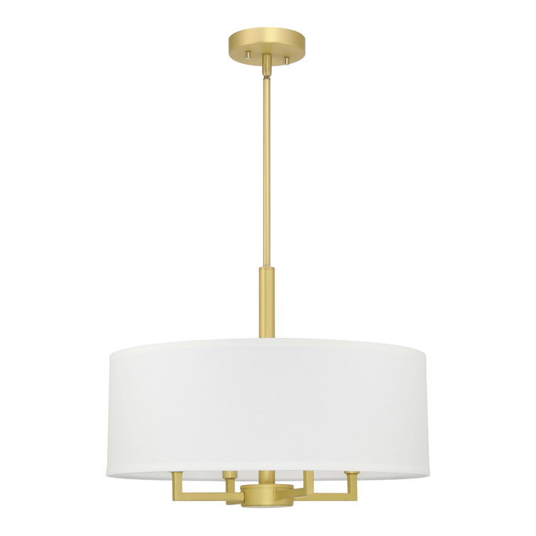Satin Brass 4-Light Drum Pendant with White Shade