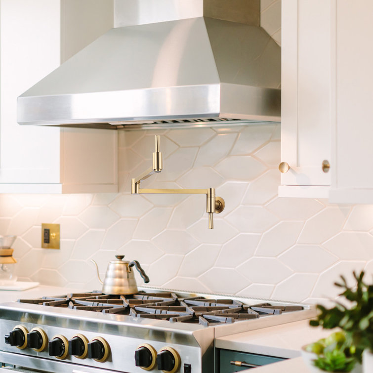 Brushed Gold Wall Mount Pot Filler with Double Joint Swing Arm