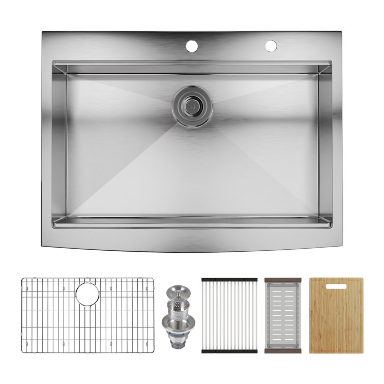 30" Stainless Steel Farmhouse Drop-In Single Bowl Kitchen Sink with Accessories