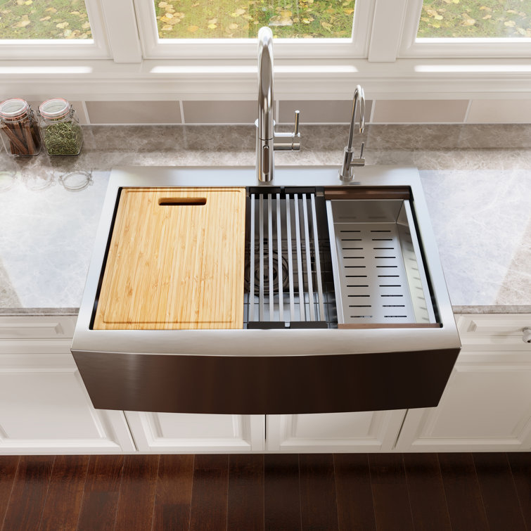 30" Stainless Steel Farmhouse Drop-In Single Bowl Kitchen Sink with Accessories
