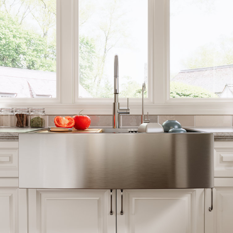 33" Stainless Steel Farmhouse Single Bowl Workstation Sink