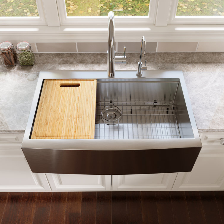 33" Stainless Steel Farmhouse Single Bowl Workstation Sink