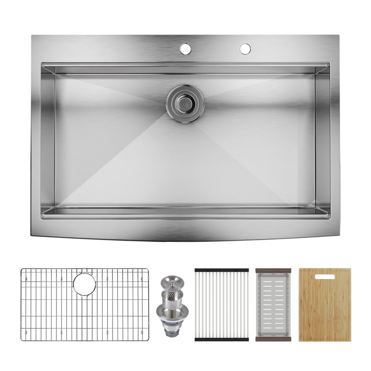 33" Stainless Steel Farmhouse Single Bowl Workstation Sink