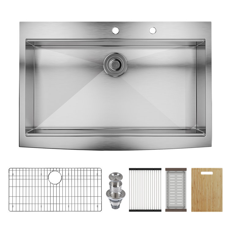 36" Stainless Steel Farmhouse Single Bowl Workstation Sink